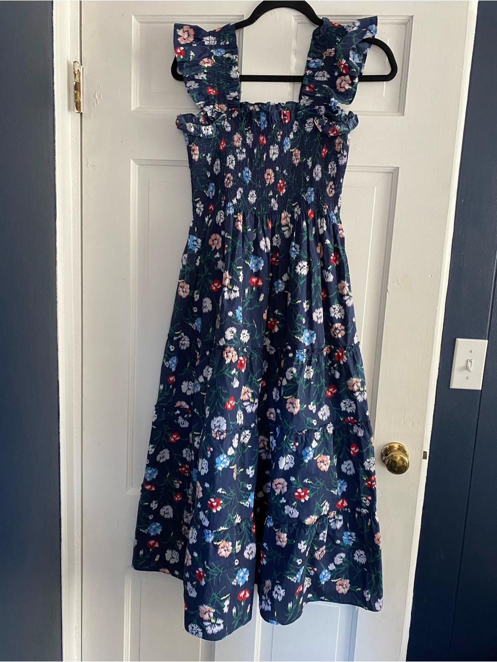 Hill House Navy Floral Smocked Sundress with Flutter Straps